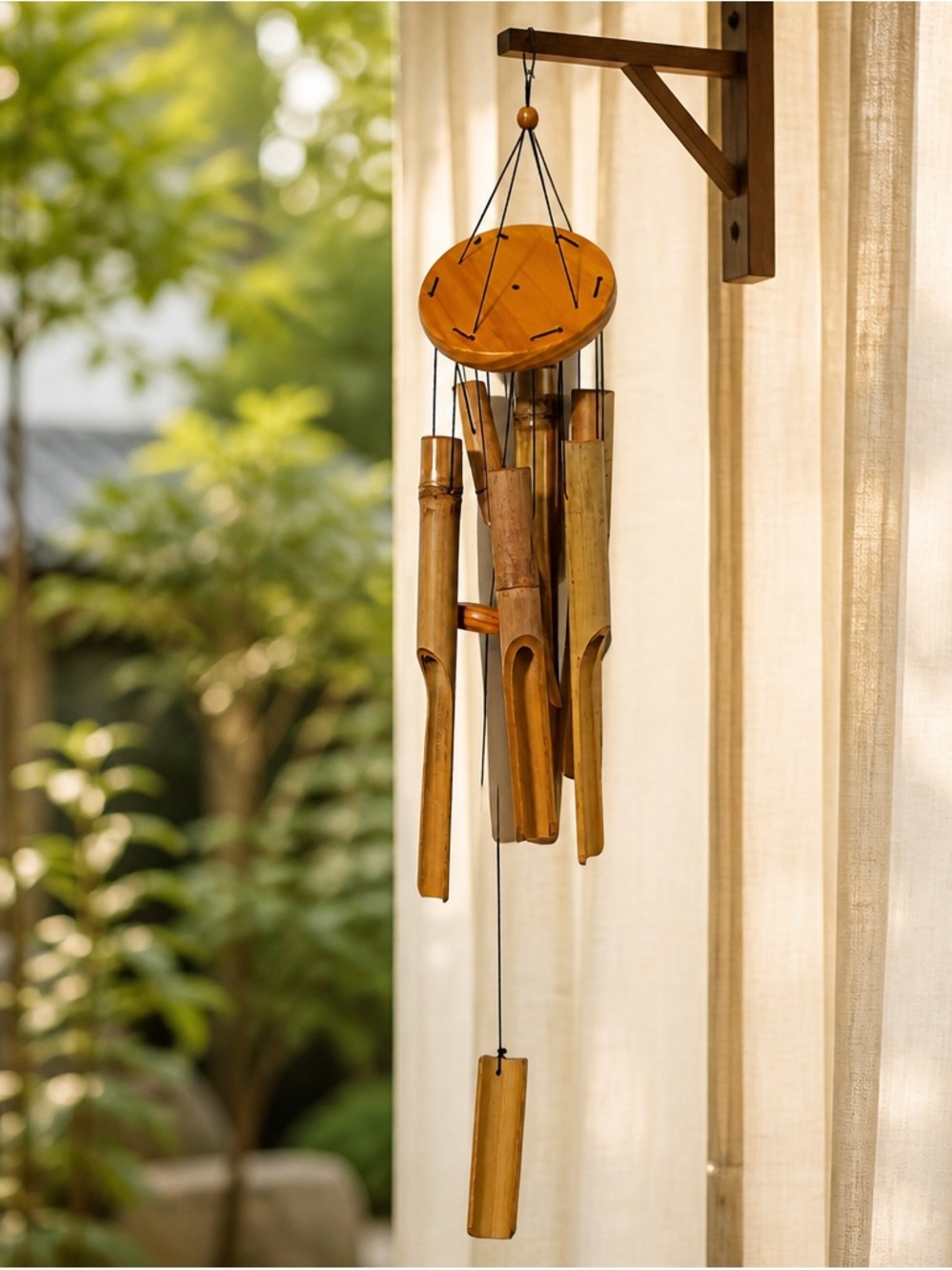 Handcrafted Bamboo Wind Chime — Amber Brown Accent